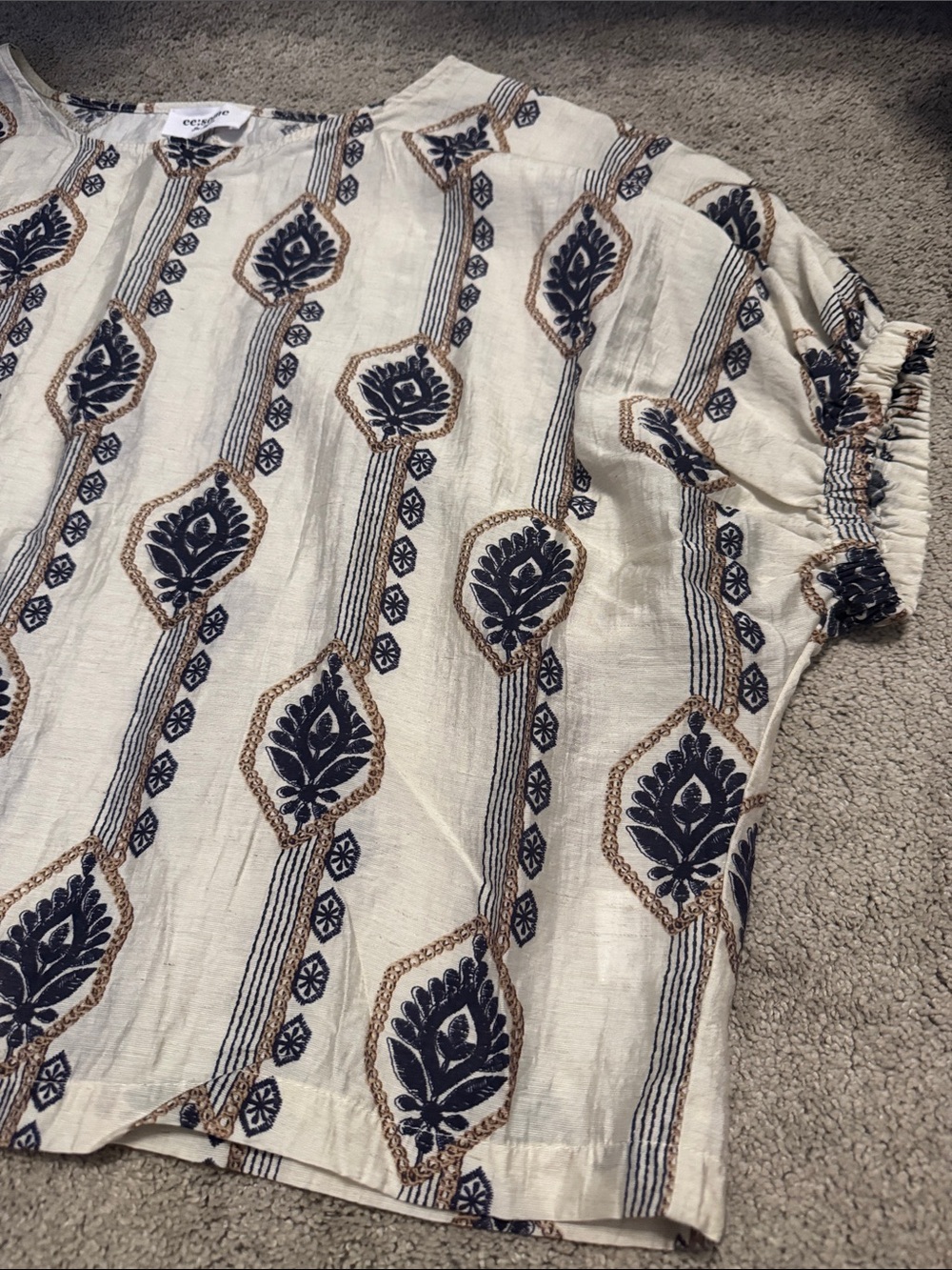 eesome Cream Tunic with Navy and Brown Print - Picture 3 of 5